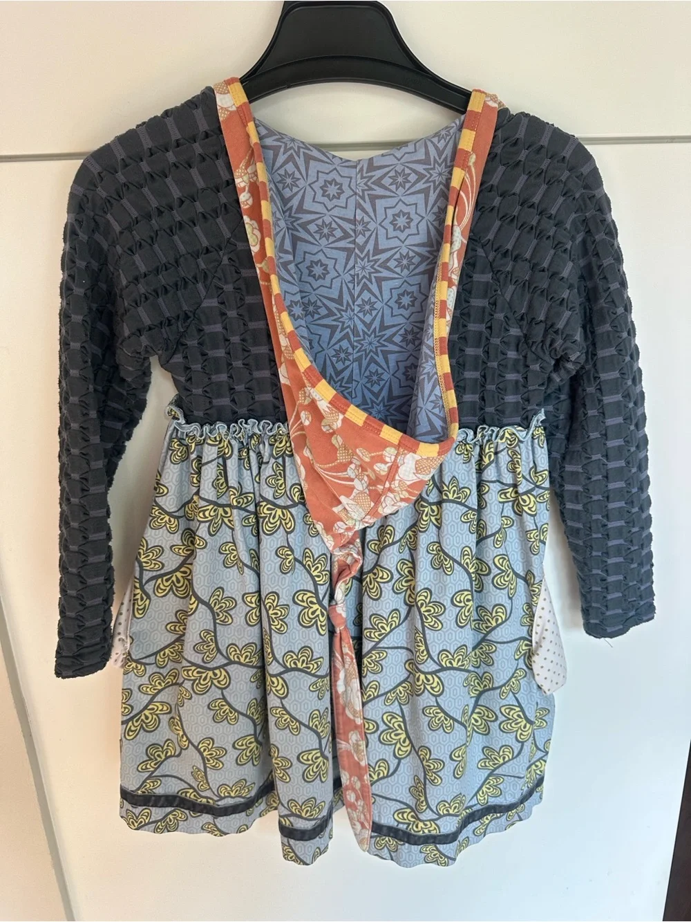 Matilda Jane Charcoal Textured Knit Top with Muted Yellow & Coral Trim Girls 6